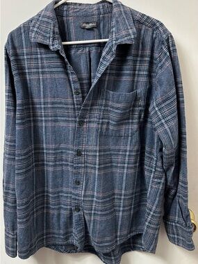 Eddie Bauer Navy and Light Blue Plaid Button-Down Shirt